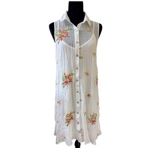 Rose & Everly White Embroidered Sleeveless Tunic Dress Boho Large
